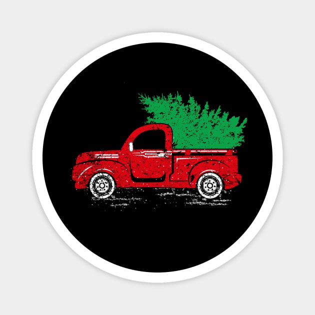 Merry Christmas Retro Vintage Red Truck Magnet by Soema